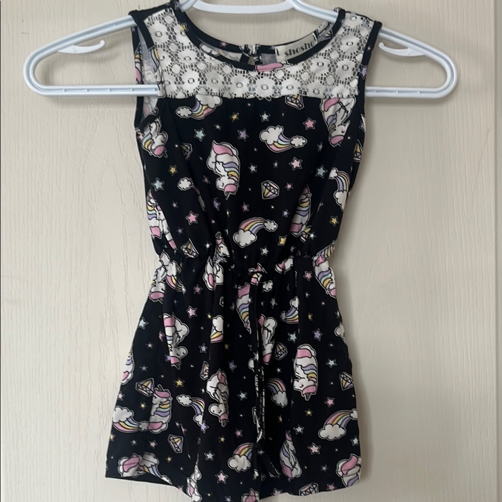 Kids Unicorn Print Black Romper